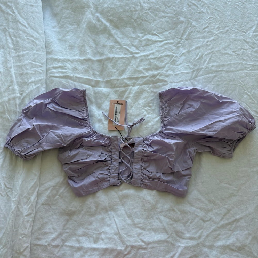 NWT Purple Puff Sleeve Tie Front Blouse